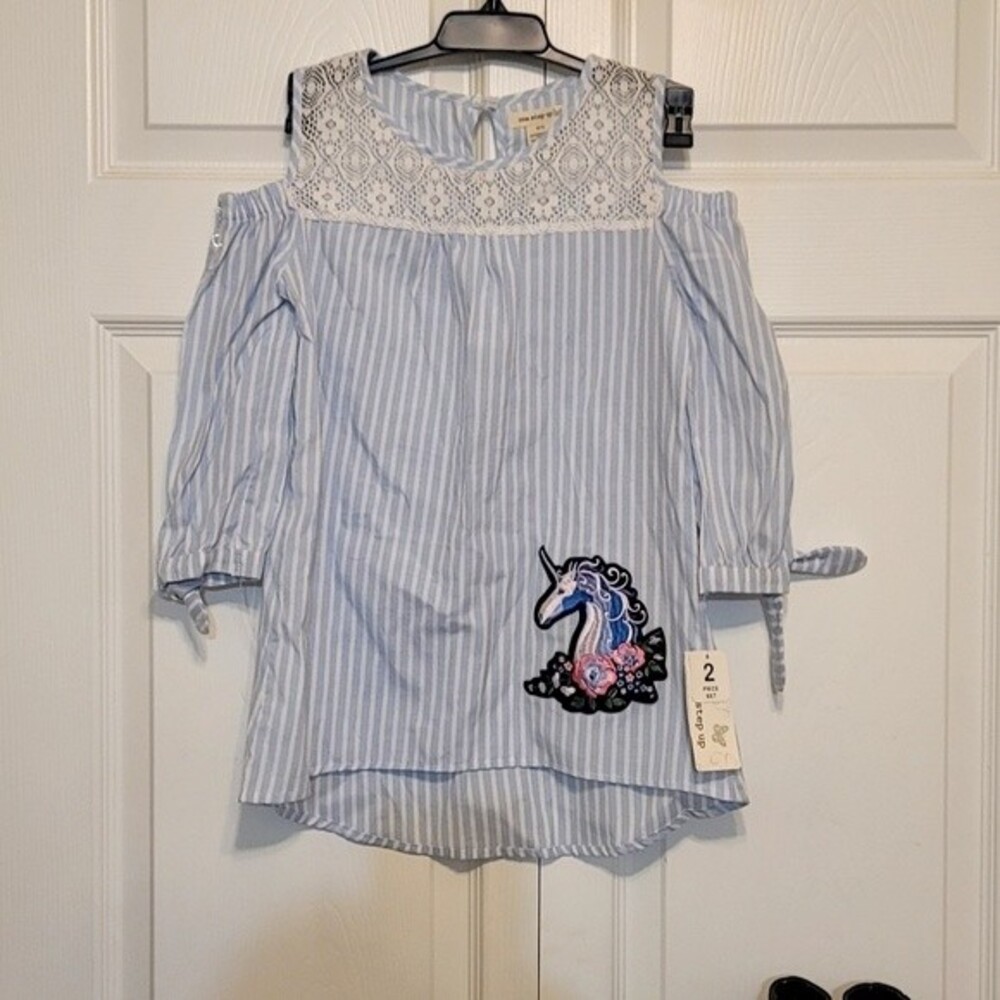 One Step Up Girl's Cold Shoulder Long Sleeve Unicorn Blouse Size 7/8 NWT